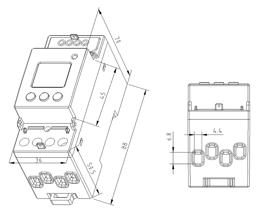 ADL 100-ET Din Power Meter Dimension